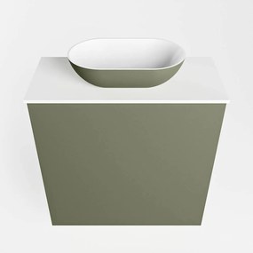 Mondiaz Fowy toiletmeubel 50cm army met legergroene waskom midden zonder kraangat