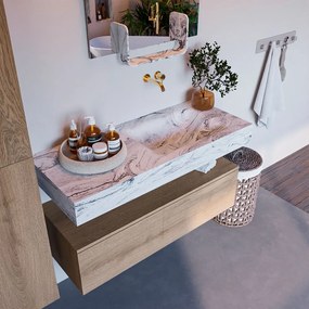 Mondiaz Alan DLux badmeubel 110cm washed oak 1 lade met wastafel glace rechts zonder kraangat