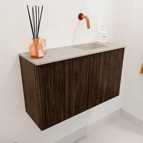 Mondiaz Joya DLux 70cm toiletmeubel walnut met wastafel faye rechts zonder kraangat opalo