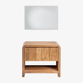 Vacry Houten Badkamermeubelset Acacia Bruin & Zonder Wastafel & Rechthoekige Led En Anticondens 100x70 Cm Riben & Zonder Kraan & ↔︎ 90 C - Sklum