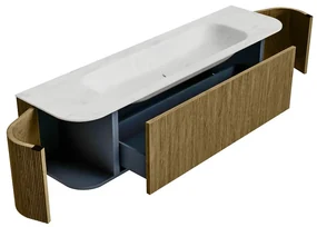 Mondiaz Kurve-dlux 170cm badmeubel ronding links/rechts dusk met 1 lade en 2 deuren en wastafel big large midden 1 kraangat opalo