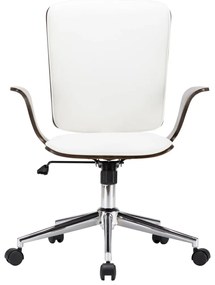 vidaXL Kantoorstoel draaibaar kunstleer en gebogen hout wit