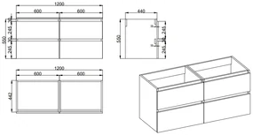 Fontana Elena badkamermeubel 120cm zwart met solid surface wastafel zonder kraangat