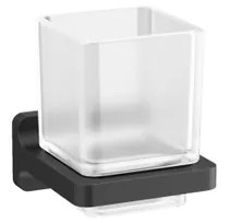 Crosswater Rotar Bekerhouder - 8x9.8x9cm - met beker - vierkant - wandmodel - mat zwart RT003M