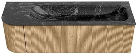 Mondiaz Kurve-dlux 145cm badmeubel ronding links oak met 1 lade en deur en wastafel big large rechts 2 kraangaten lava