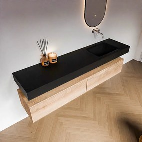 Zaro Alan badmeubel 190cm washed oak 2 lades met vrijhangende wastafel cloud rechts zonder kraangat urban