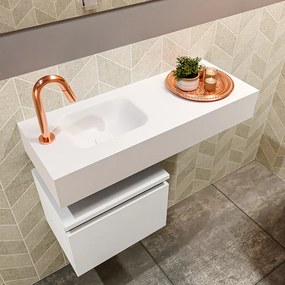 Mondiaz Andor toiletmeubel 40cm mat wit met witte wastafel 80cm links met kraangat