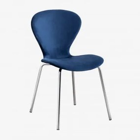 Set Van 4 Stapelbare Eetkamerstoelen In Fluweel Uit Blauw & Grijs – Chroom - Sklum