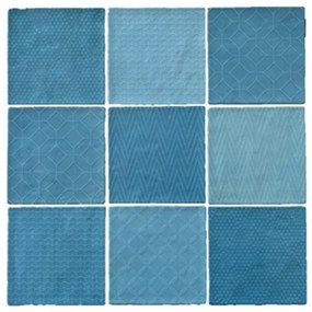 Terre d'Azur Maroc wandtegel met decor 11.5x11.5cm blauw licht mix