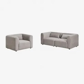 Woonkamer Set Met 2-delige Modulaire Bank En Fogler Fauteuil Corduroy Licht Taupegrijs - Sklum