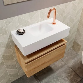 Mondiaz Andor toiletmeubel 60cm eiken met witte wastafel midden met kraangat