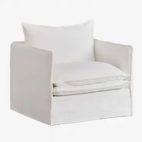 Fauteuil Met Armleuningen Van Linnen En Katoen Grace Stof Gebroken Wit - Sklum