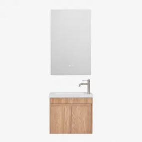Narek Zwevend Houten Badkamermeubelset Met Geïntegreerde Wastafel Ash Brown & Geborsteld Grijs ↑20 Cm Met Aftapkraan Zonder Overloop Orveta & Rectangu