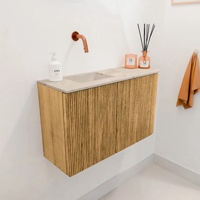 Mondiaz Joya DLux 70cm toiletmeubel ronding rechts oak met wastafel faye links zonder kraangat frappe