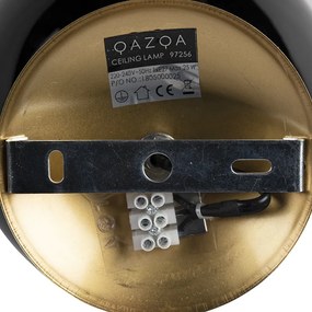 Art deco plafondlamp messing met zwart glas - Pallon