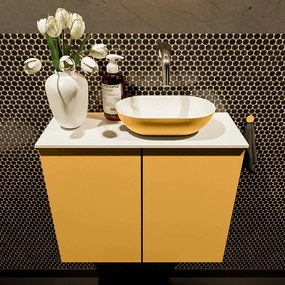 Mondiaz Fowy toiletmeubel 60cm ocher met gele waskom rechts zonder kraangat