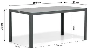 Tuinset 4 personen 160 cm Aluminium/textileen Grijs Lifestyle Garden Furniture Rome/Varano