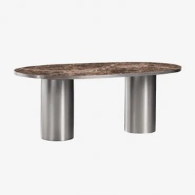 Ovalen Eettafel 220x110 Cm Van Natuursteen En Roestvrij Staal Fertrix Bruin Marmer Emperador - Sklum