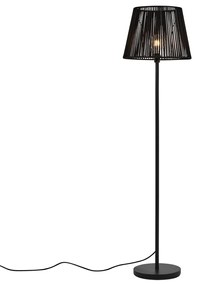 Buiten vloerlamp zwart met kap zwart touw IP44 - VirginiaJapandi E27 IP44 Buitenverlichting rond