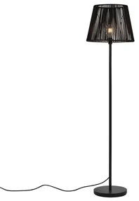 Buiten vloerlamp zwart met kap zwart touw IP44 - VirginiaJapandi E27 IP44 Buitenverlichting rond