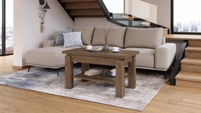BRAVO bruin eiken – uitschuifbare en in hoogte verstelbare salontafel, tafel met plank