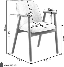 RODERIC Bruin Taupe (stof Monza 40) / gelakt eikenhouten frame – gerookt eiken (walnootkleur) – HOUTEN BOUCLÉ RETRO STOEL