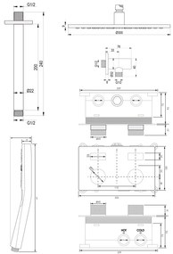 Brauer Gunmetal Carving thermostatische inbouw regendouche met 3 standen handdouche, plafondarm en hoofddouche 30cm set 60 gunmetal geborsteld PVD