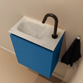 Mondiaz Ture DLux toiletmeubel 40cm jeans met wastafel opalo links met kraangat