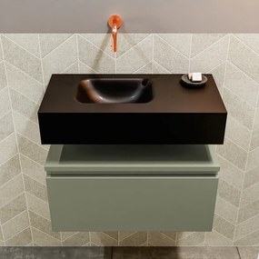 Mondiaz Andor toiletmeubel 60cm army met zwarte wastafel links zonder kraangat