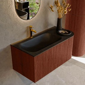 Mondiaz Kurve 95cm badmeubel ronding rechts ruby met 1 lade en deur en wastafel big small kraangat links urban
