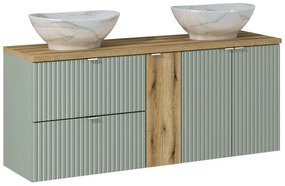 Comad Reed Green badmeubel ribbelfront 140cm met marmerlook waskommen