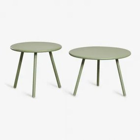 Set Van 2 Bijzettafels Voor De Tuin Van Staal Aradina Lichtolijfgroen - Sklum