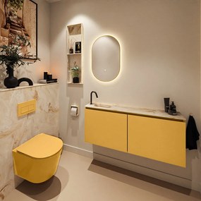 Mondiaz Ture DLux toiletmeubel 120cm ocher met wastafel frappe links met kraangat