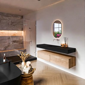 Zaro Alan badmeubel 160cm washed oak 2 lades met vrijhangende wastafel cloud midden zonder kraangat urban