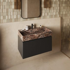 Fontana Dark Emperador badmeubel 80cm mat zwart met ribbelfront met kraangat