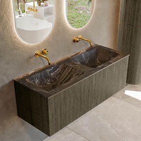 Mondiaz Kurve-dlux 120cm badmeubel shadow met 1 lade en wastafel leaf dubbel zonder kraangat lava