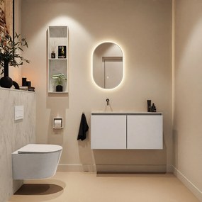 Mondiaz Ture DLux toiletmeubel 100cm linen met wastafel opalo links zonder kraangat