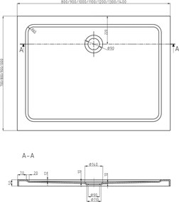 Mexen Flat rechthoekige douchebak slim 90 x 70 cm, wit, chroom sifon - 40107090