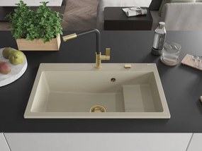 Mexen Omar granieten spoelbak 1-kamer 800 x 480 mm, beige, gouden sifon - 6520801005-69-G
