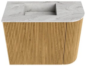 Mondiaz Joya DLux 50cm toiletmeubel ronding rechts oak met wastafel faye links zonder kraangat glace