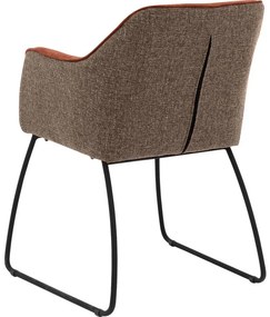 Goossens Eetkamerstoel Lisbet bruin stof met armleuning, elegant chic