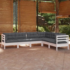 vidaXL 6-delige Loungeset met kussens massief grenenhout wit