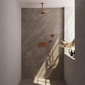 Brauer Copper Edition thermostatische inbouw regendouche met 3 standen handdouche, plafondarm en hoofddouche 20cm set 59 koper geborsteld PVD