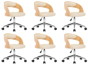 vidaXL Eetkamerstoelen draaibaar 6 st gebogen hout en kunstleer crème