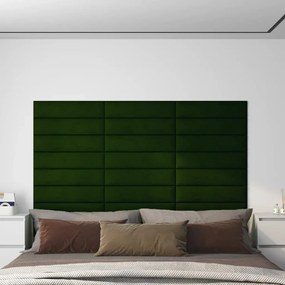 vidaXL Wandpanelen 12 st 1,08 m² 60x15 cm fluweel donkergroen
