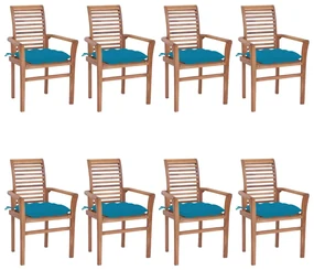 vidaXL Eetkamerstoelen 8 st met lichtblauwe kussens massief teakhout