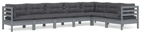 vidaXL 7-delige Loungeset met kussens massief grenenhout grijs
