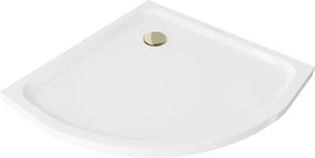 Mexen Flat slim halfronde douchebak 70 x 70 cm, wit, gouden sifon - 41107070G