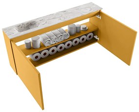 Mondiaz Ture DLux toiletmeubel 120cm ocher met wastafel glace links met kraangat