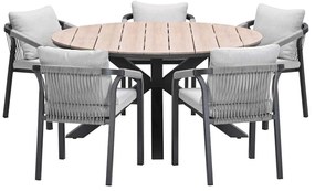 Garden Impressions Tarera tuinset 6-delig taupe - Tulli tuintafel Ø148x75 cm - light teak vironwood